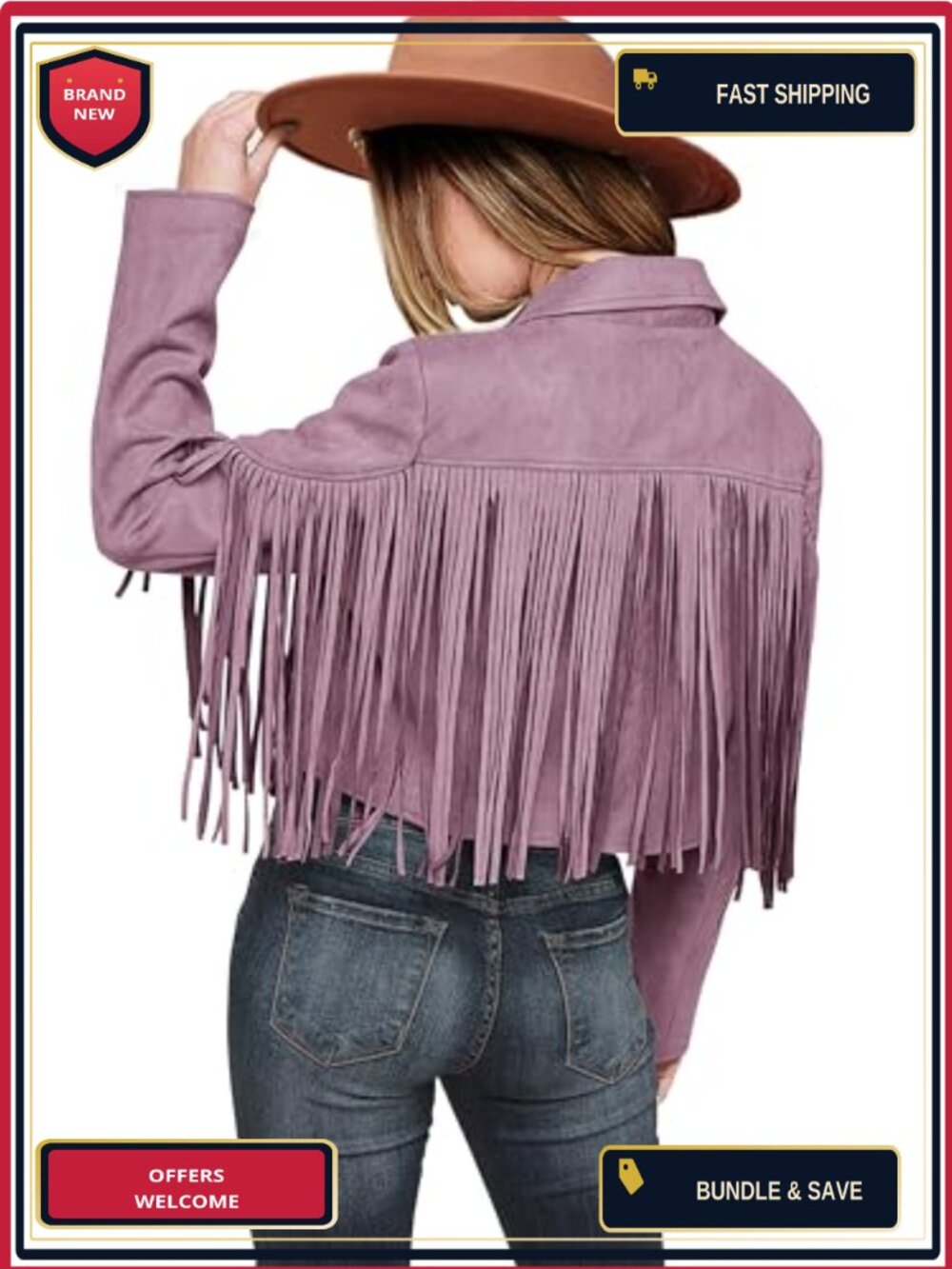 Faux Suede Fringe Leather Jacket Women Cropped Motorcycle Coat